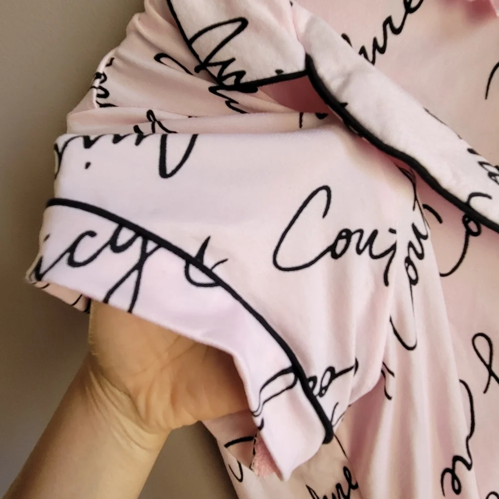 Juicy Couture Pink/Black Pajama Set Size XL Super Soft Button Down New - Picture 9 of 12